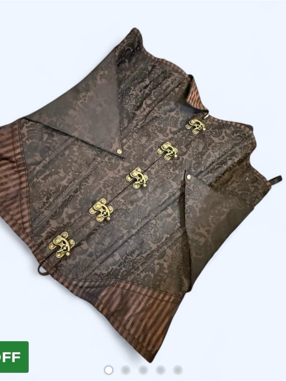 Spirit women’s Brown Brocade Vest with Brass Hook Closures